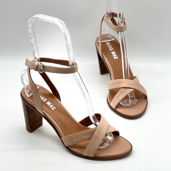 ALIAS MAE Sandals Womens 39 Pink Leather Criss Cross Block Heel ANTHROPOLOGIE - Picture 1 of 14